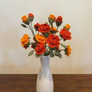 Handmade Crochet Floral Decor—Cute Barbie Roses Bouquet 16"